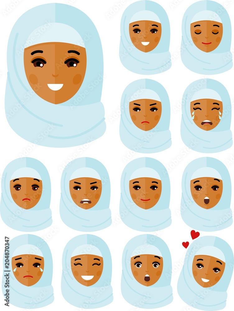Set of different avatar arab people in colorful flat style. Set of different avatar arab people in colorful flat style.