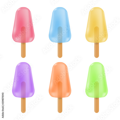 Ice lollys set, frozen popsicles isolated on white background.