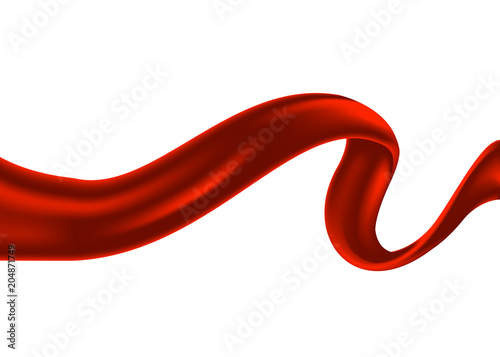 Realistic red ribbon in wavy position