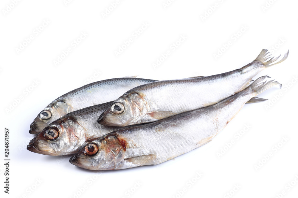 Little fish on a white background (isolated). Close up Little fish on a white background (isolated). Close up