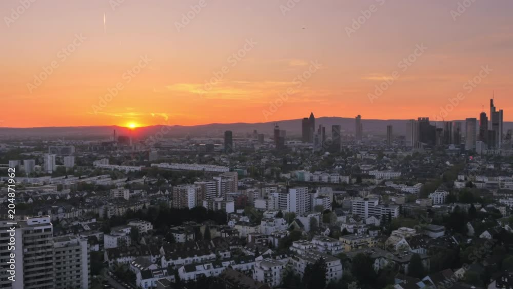 frankfurt skyline panoramic view at sunset panning over skyscrapers frankfurt skyline panoramic view at sunset panning over skyscrapers