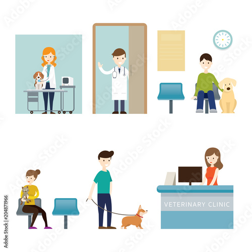 People in Veterinary Clinic, Cats and Dogs, Pets, Hospital