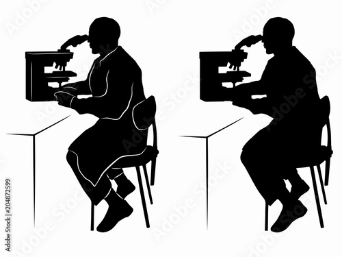 silhouette of a scientist with microscope , vector draw