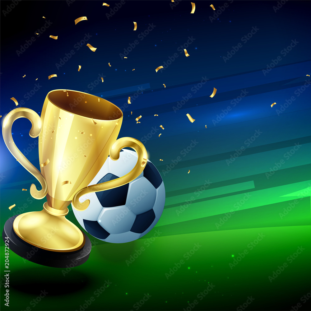 winning golden trophy with football background winning golden trophy with football background
