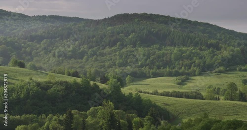 Dolly shot of the wooded mountains, spring, 4k 