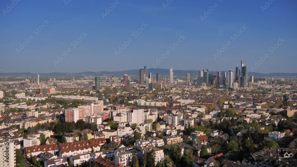 slow pan over city of frankfurt aerial view sunny day slow pan over city of frankfurt aerial view sunny day