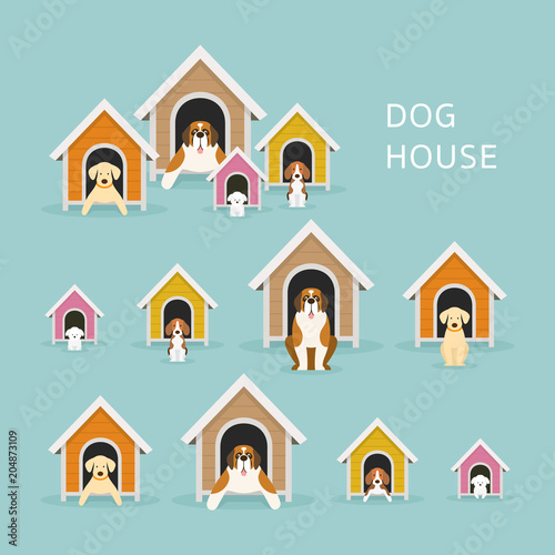 Dogs in Doghouse or Kennel, Large to Small Size, Pets and Animal