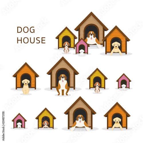 Dogs in Doghouse or Kennel, Large to Small Size, Pets and Animal