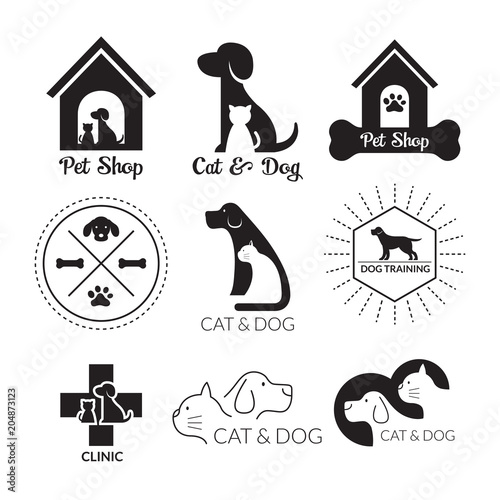 Pets Logo and Symbol Black and White, Cats & Dogs, Shop, Clinic, Store