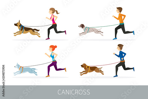 Canicross, People Running with Dogs, Sport Outdoor Training and Jogging photo