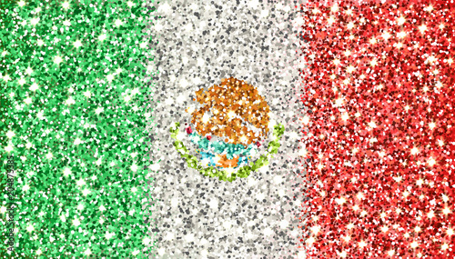 United Mexican States sparkling flag. Icon with Mexico national colors with glitter effect in official proportions. Background design. Vector illustration. One of a series of signs