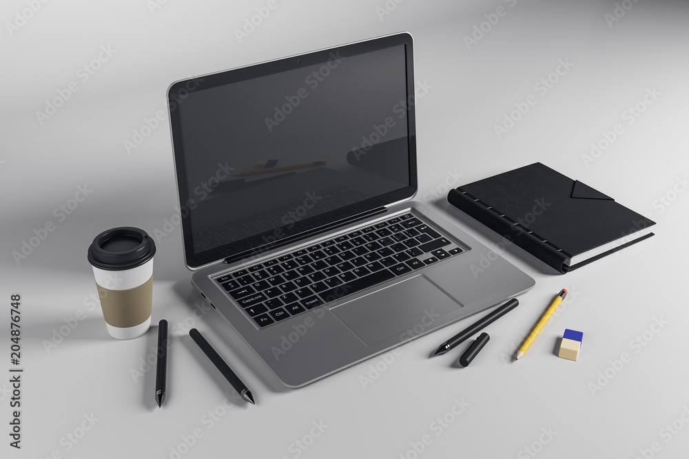 Workspace with emtpy laptop Workspace with emtpy laptop