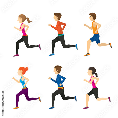 Man and Woman Running Set  Sport and Exercise  Jogging  Relax