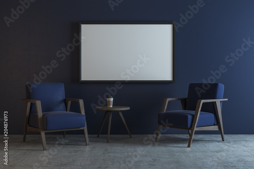 Blue interior with empty banner