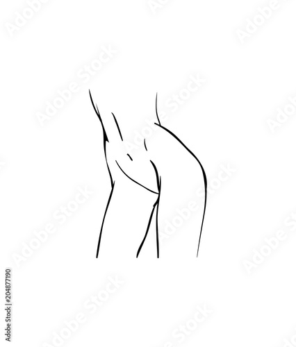 Lines hand drawn logo of Women's hips. Sketch of a sexy athletic female body part with a thin waist. Simple Illustration for pictograms, icon for booklets, advertisements of underwear, app. Vector