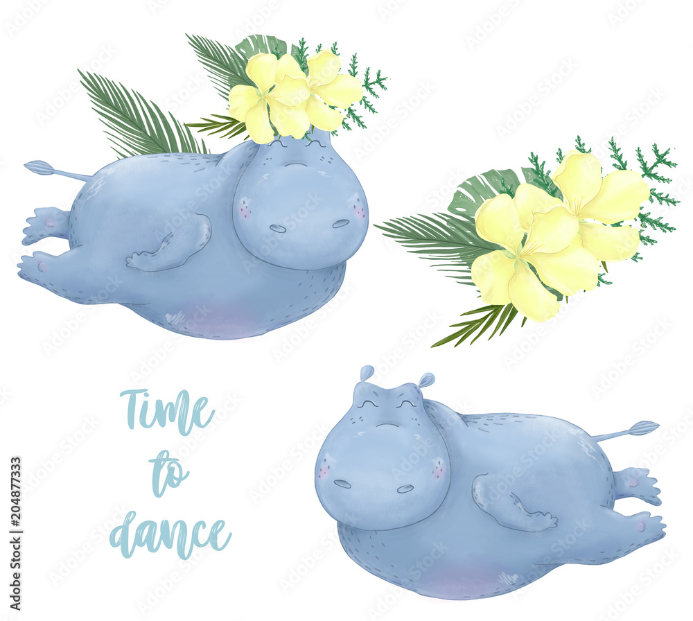 hippopotame clipart flowers