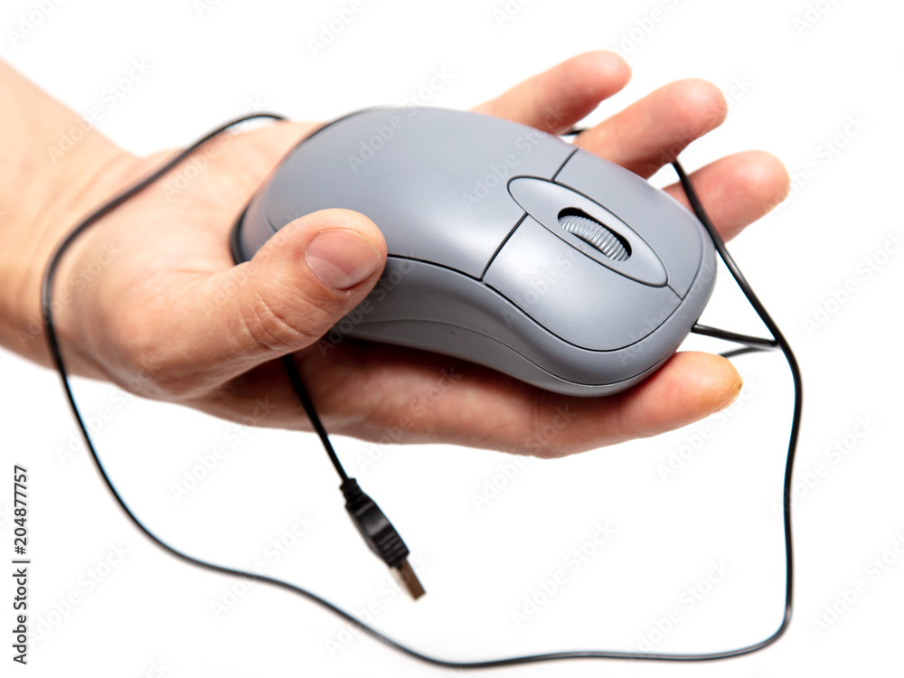 Mouse from computer in hand on white background Mouse from computer in hand on white background