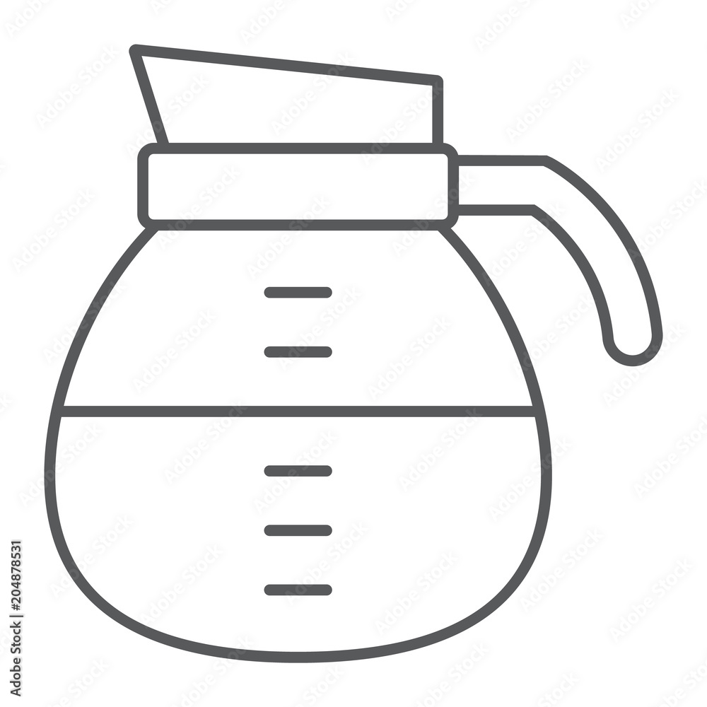 Coffee pot thin line icon, coffee and cafe, drink sign vector graphics, a linear pattern on a white background, eps 10. Coffee pot thin line icon, coffee and cafe, drink sign vector graphics, a linear pattern on a white background, eps 10.