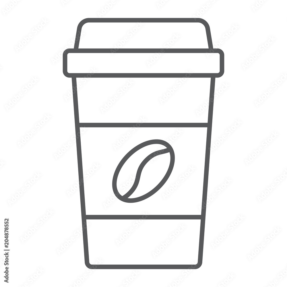 Disposable coffee cup thin line icon, coffee and cafe, paper cup sign vector graphics, a linear pattern on a white background, eps 10. Disposable coffee cup thin line icon, coffee and cafe, paper cup sign vector graphics, a linear pattern on a white background, eps 10.