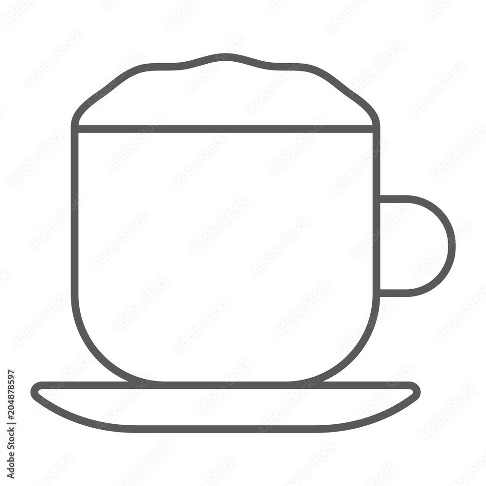 Cappuccino thin line icon, coffee and cafe, cup sign vector graphics, a linear pattern on a white background, eps 10. Cappuccino thin line icon, coffee and cafe, cup sign vector graphics, a linear pattern on a white background, eps 10.