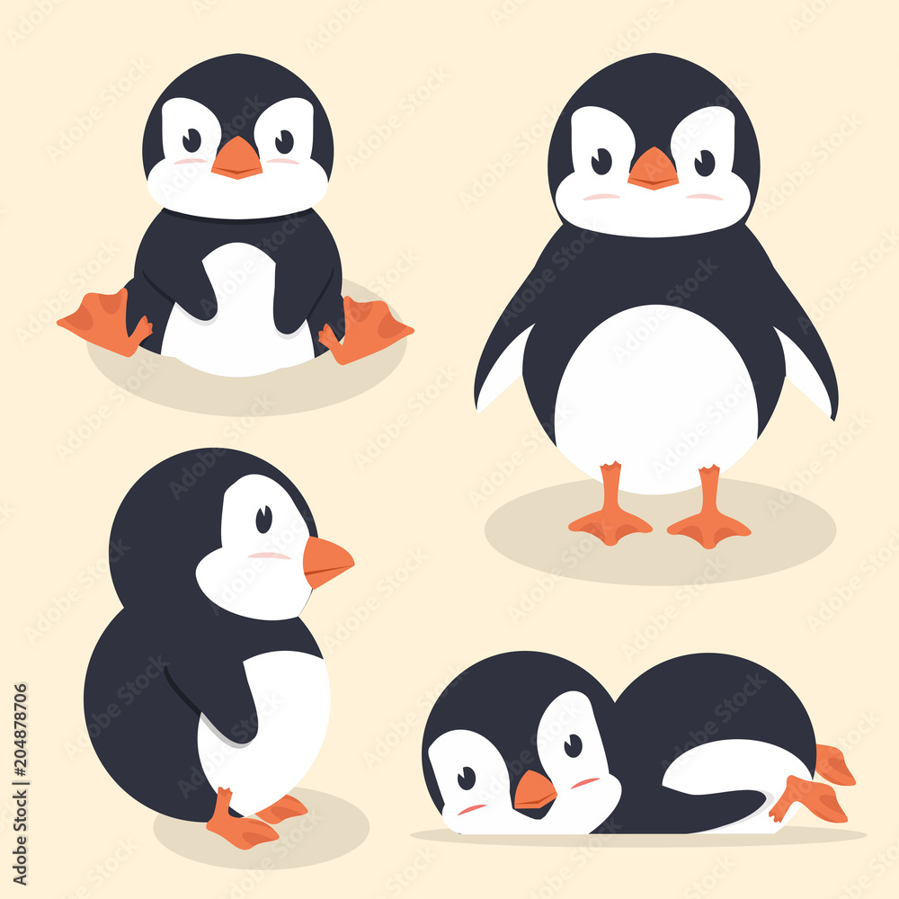 Obraz premium Ładny mały pingwin wektor zestaw