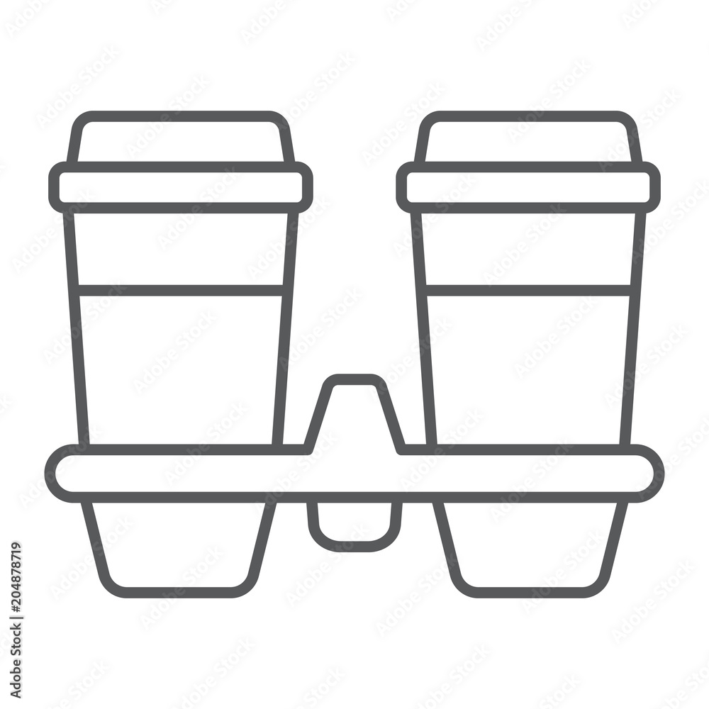 Take away coffee cups thin line icon, cofeee and cafe, coffee holder sign vector graphics, a linear pattern on a white background, eps 10.