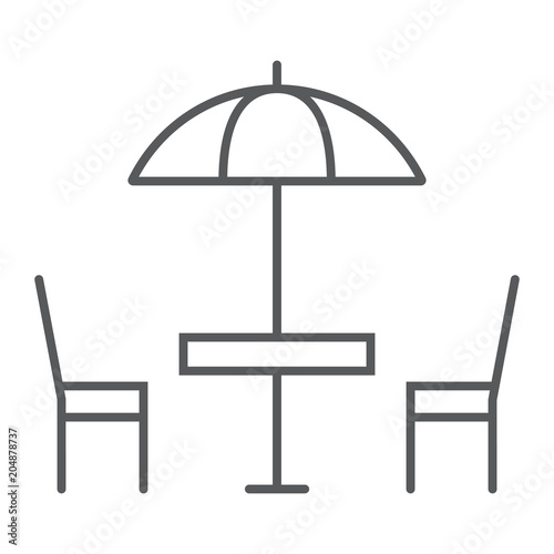 Street Cafe thin line icon  table and chair  umbrella sign vector graphics  a linear pattern on a white background  eps 10.