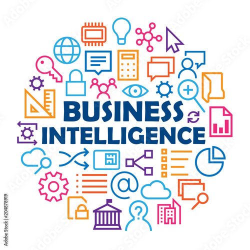 BUSINESS INTELLIGENCE symbols in circle