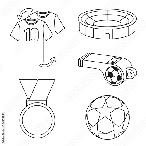 Black and white flat soccer elements set