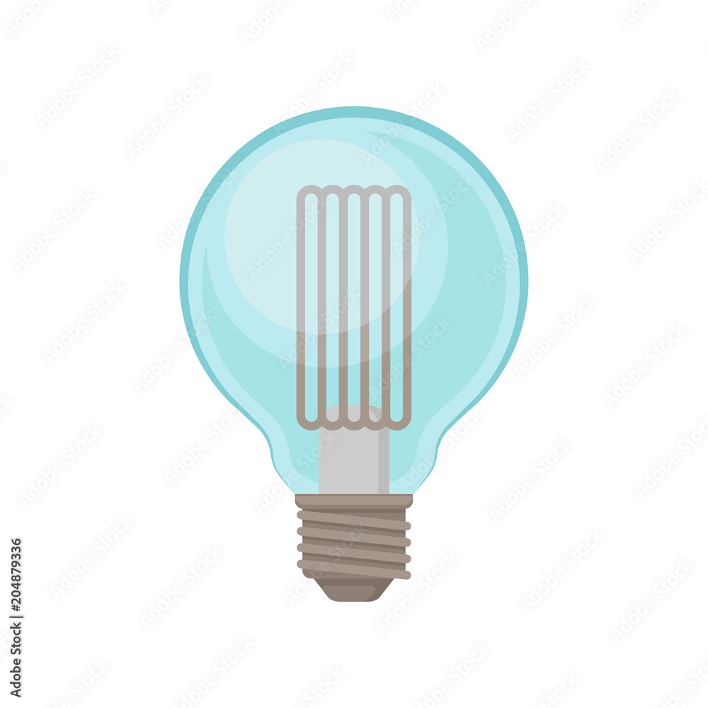Transparent light bulb in shape of globe. Electricity or power consumption theme. Flat vector element for packing, promo poster or banner Transparent light bulb in shape of globe. Electricity or power consumption theme. Flat vector element for packing, promo poster or banner