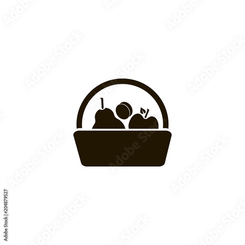 basket with apple apricot and pear icon. flat design