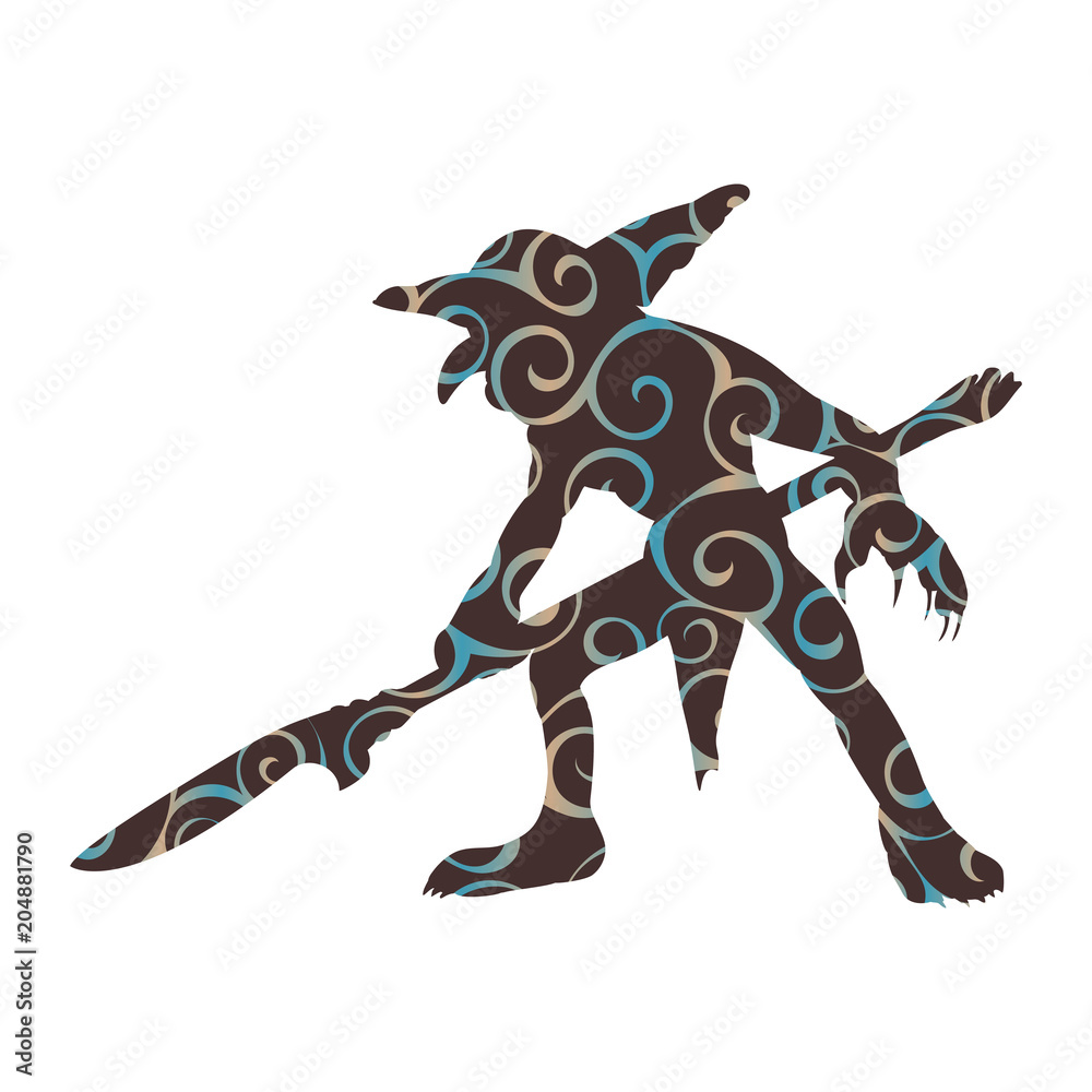 Fototapeta premium Goblin pattern silhouette monster villain fantasy