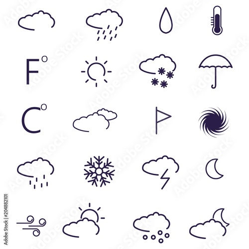 Set of weather icons. Web icons set. Mobile weather icons set. Line art. Vector illustration.