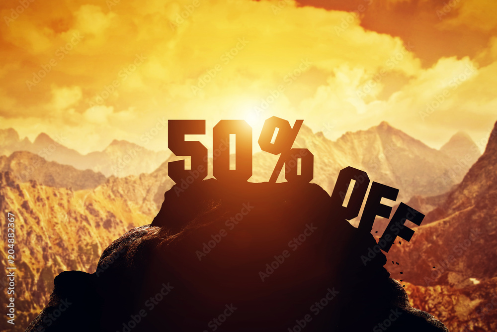 50% off writing on a mountain peak. 50% off writing on a mountain peak.