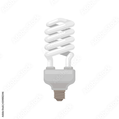 Spiral-shaped compact fluorescent lamp. Energy-saving light bulb. Flat vector element for infographic, promo poster or banner