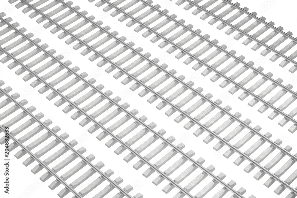 many rail road isolated on white