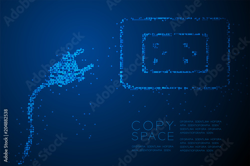 Abstract Geometric Circle dot pattern Plug and outlet shape, power saving concept design blue color illustration isolated on blue gradient background with copy space, vector eps 10