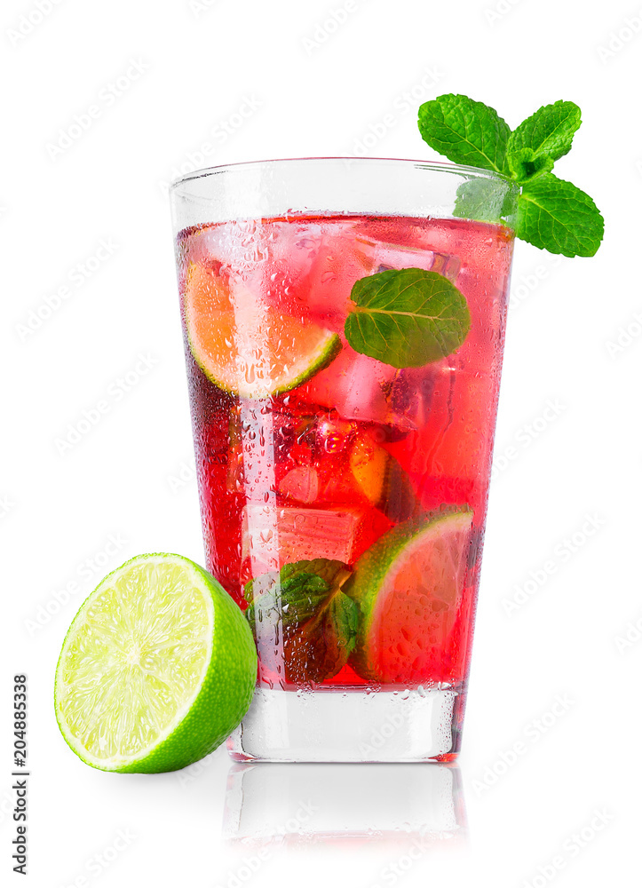 glass of cold red cocktail isolated on white glass of cold red cocktail isolated on white