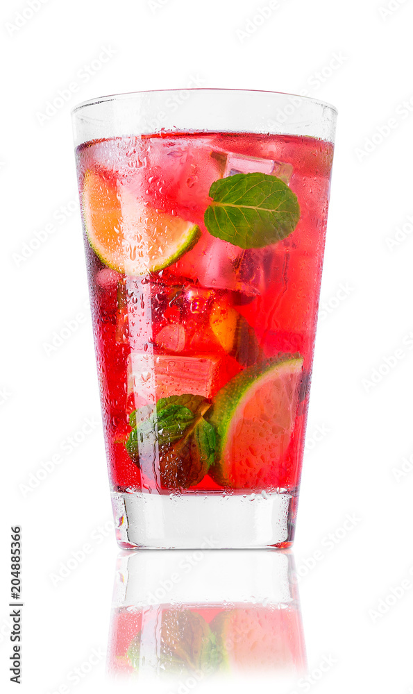 glass of cold red cocktail isolated on white glass of cold red cocktail isolated on white