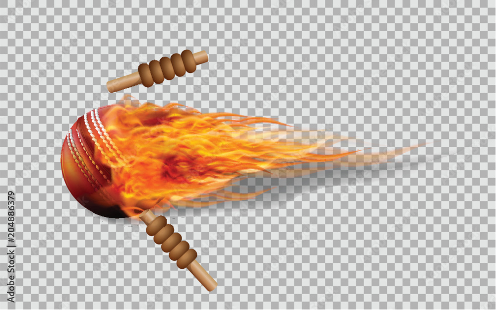 Realistic vector cricket ball in fire on transparent background. Stock Vector Adobe Stock