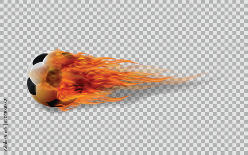Realistic vector soccer ball in fire on transparent background.