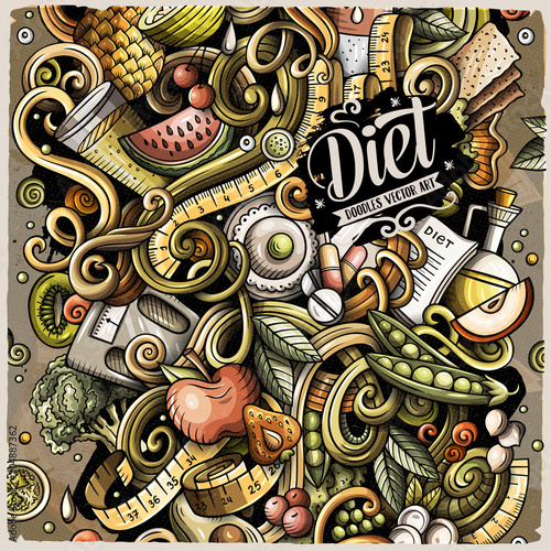 Cartoon vector doodles Diet food illustration