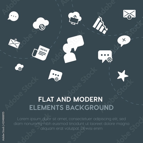 Tableau sur toile cloud and networking, charts, chat and messenger, email fill vector icons and elements background concept on dark background