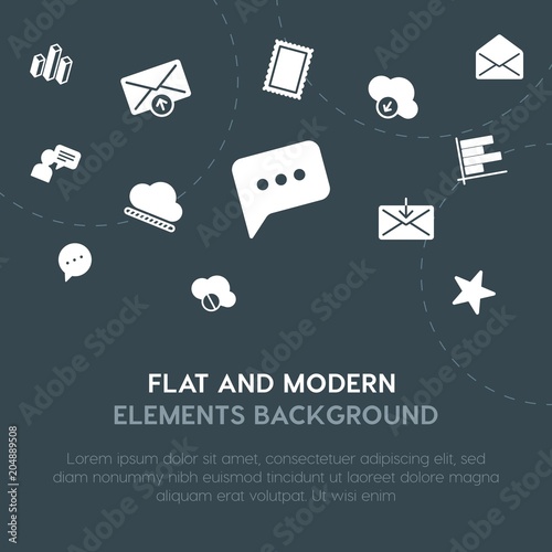 cloud and networking, charts, chat and messenger, email fill vector icons and elements background concept on dark background.Multipurpose use on websites, presentations, brochures and more.
