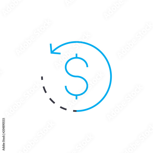 Cash turnover vector thin line stroke icon. Cash turnover outline illustration, linear sign, symbol isolated concept.