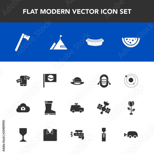 Modern, simple vector icon set with footwear, planet, space, element, japanese, tool, meat, photo, phone, childhood, hat, sailboat, dinner, hotdog, ship, web, toy, style, car, galaxy, system icons