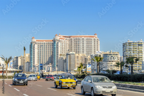 Alexandria  Egypt  21 February 2018  Buildings and cars