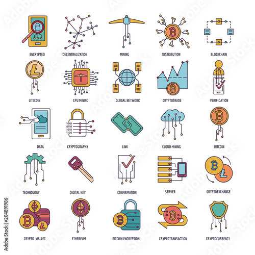 Cryptocyrrency icons set, cartoon style