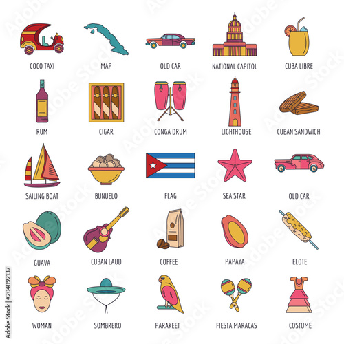 Cuba icon set, cartoon style