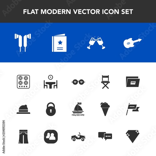 Modern, simple vector icon set with home, seat, gem, wind, dinner, speech, style, favour, audio, table, alcohol, headwear, jewel, paper, file, hat, stove, sign, glass, music, oven, wine, diamond icons